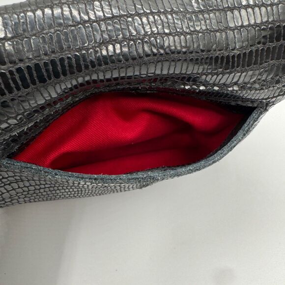 Hammitt VIP Medium Black Lizard Emboss Crossbody Gunmetal Red Suede - Picture 11 of 16